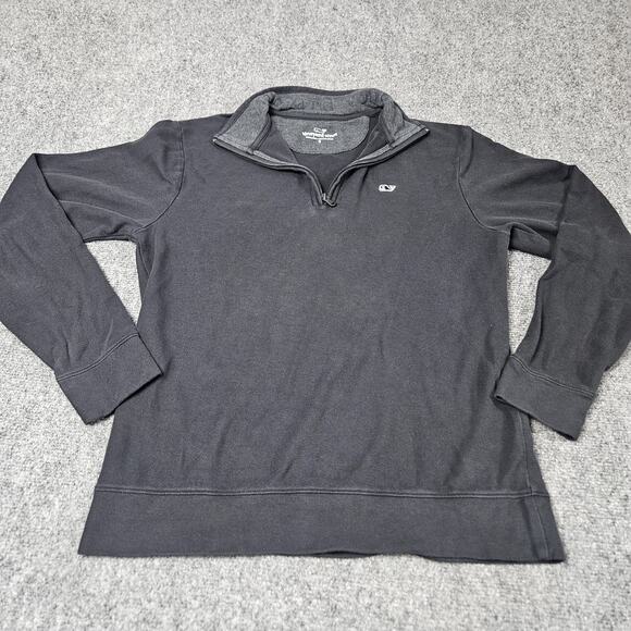 Vineyard Vines 1/4 ZIP Fleece Sweater Black Charcoal Wash Small Pullover Marthas - Picture 1 of 7